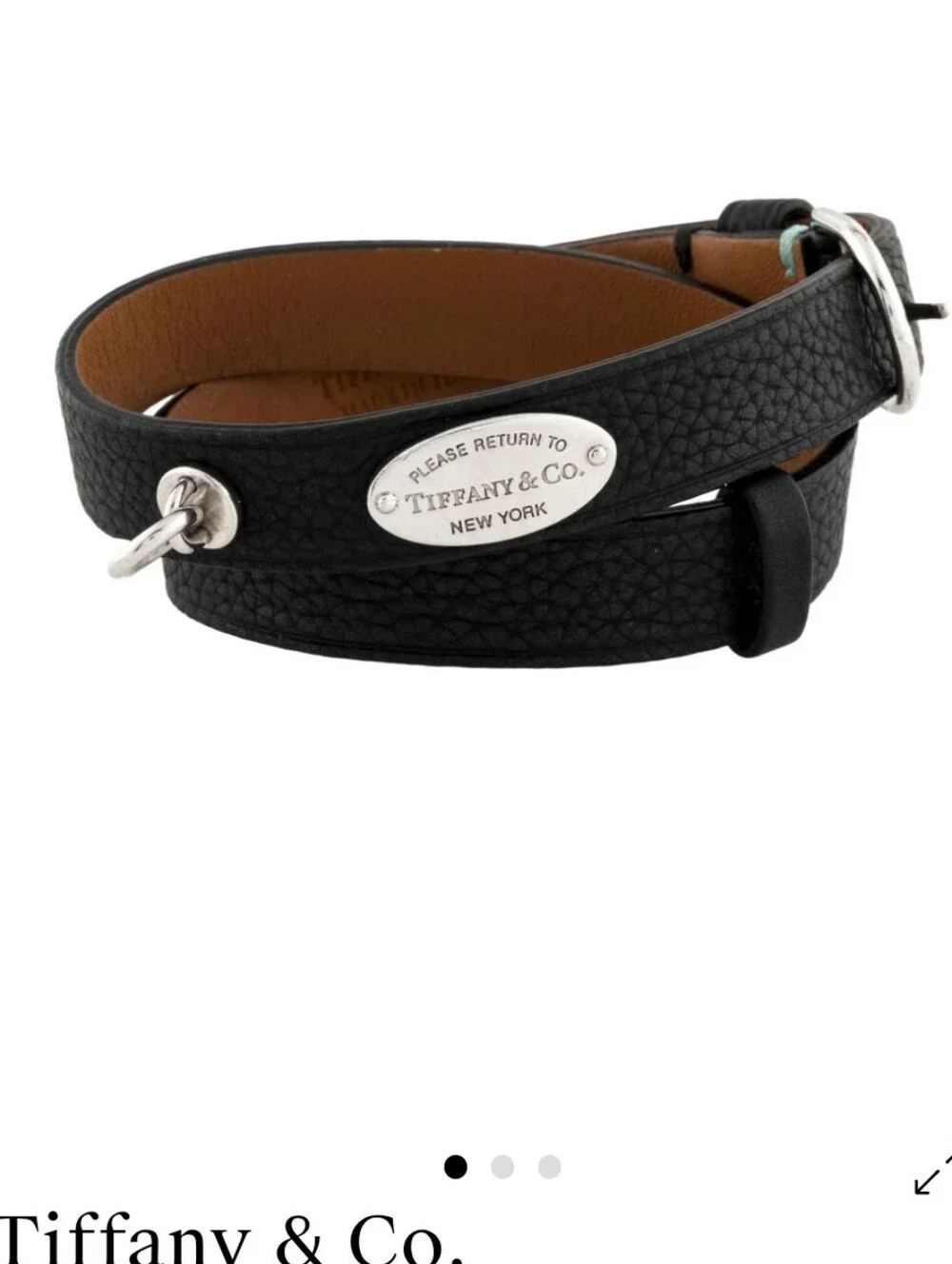 Tiffany & Co. Black Leather Double Wrap Bracelet with Silver Plate